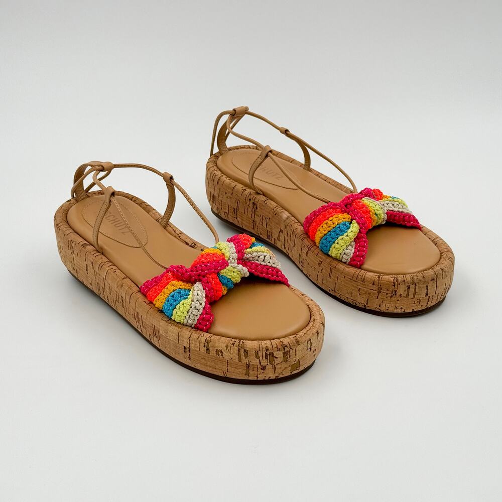 Schutz Collie Rainbow Multicolor Cork Platform Sandals Women’s 9.5